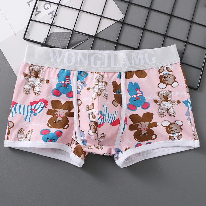 Youth Fashionable Trunks for Men Cotton Breathable Bulge Pouch Panties Mid Waist Cute Cartoon Printed Youth Comfy Sports Boxers