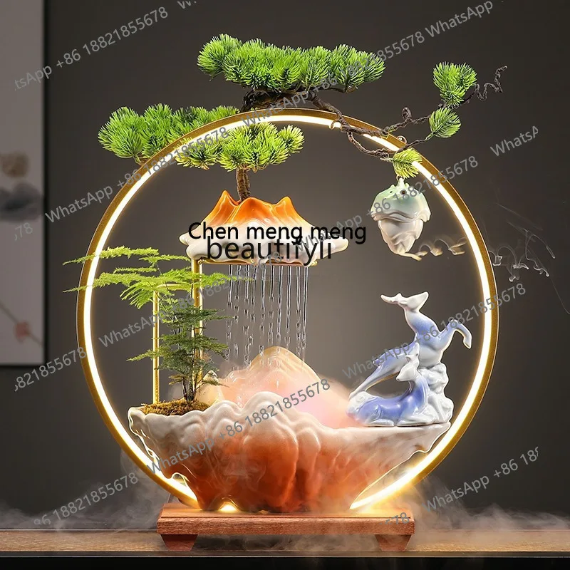 X New Chinese Style Recirculating Ceramic Water Flow Ornament Fountain for Living Room Office Desktop Decoration Gift