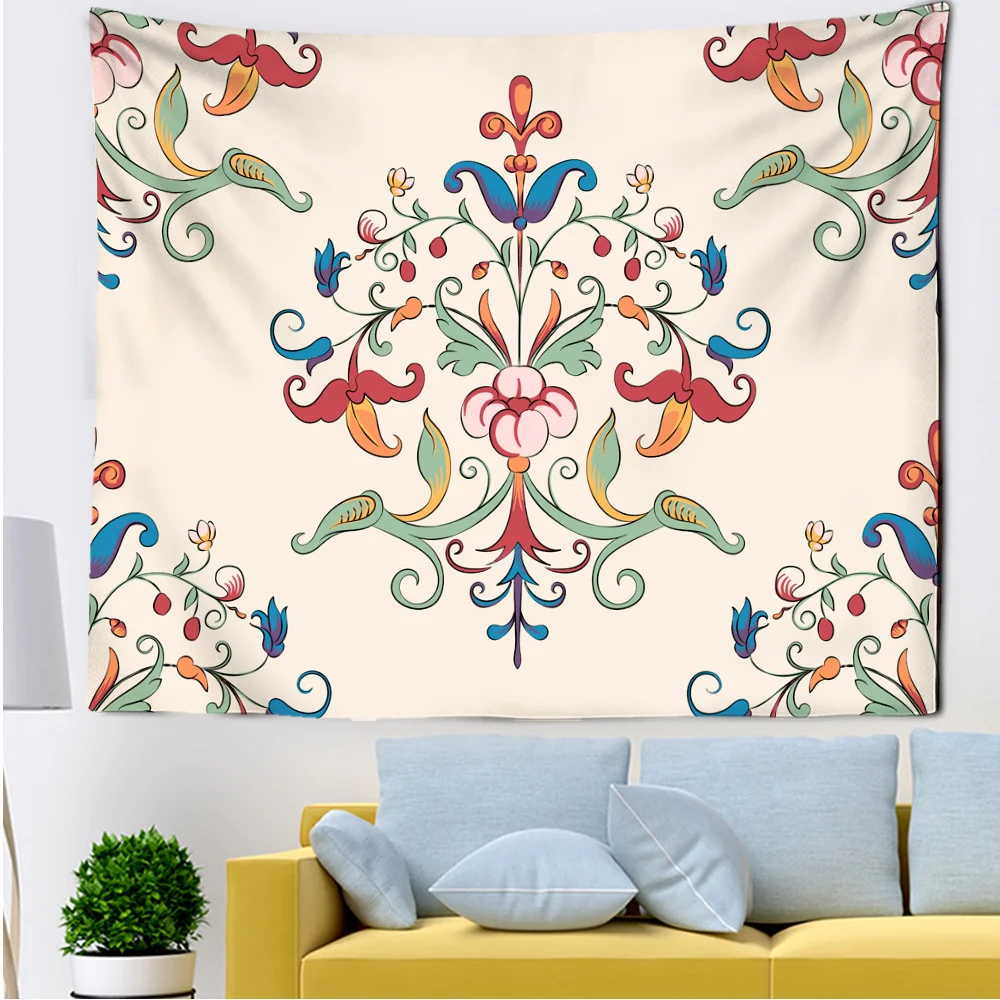 Tapestry With Floral Pattern Symmetrical Simplicity Living Bedroom Kitchen Room Decoration Home Decor Aesthetic Textile Product