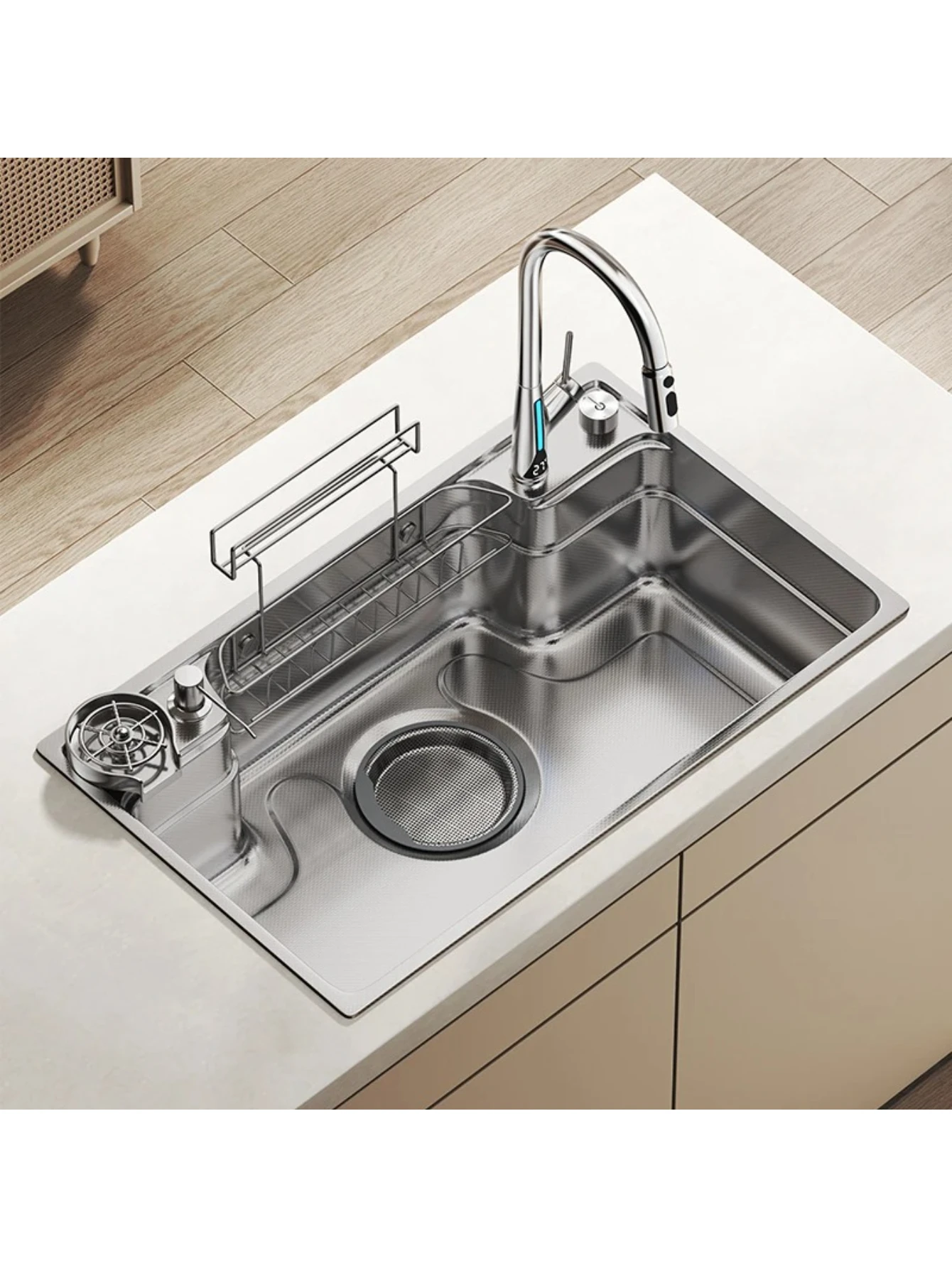 

Stainless Steel Japanese Style Large Bowl One Piece Molded Xiaomi Grain Texture 304 Stainless Steel German Household Sink