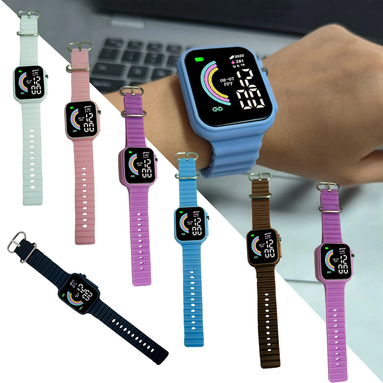 Reloj deportivo Digital para estudiantes, pulsera electrónica con esfera de arcoíris, Led, de dibujos animados, para niños y parejas