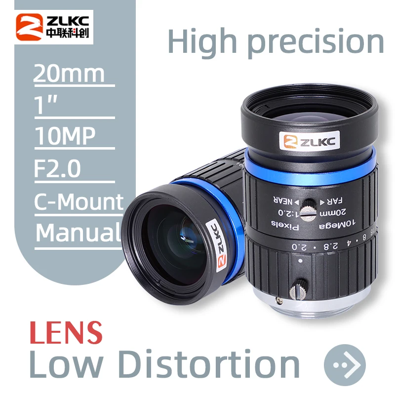 

ZLKC 10MP HD 1 Inch Sensor Aperture F2.0 Manual Iris 20mm Fixed Focal Lenth Surveillance Machine Vision C Mount 10.0Megapixel FA