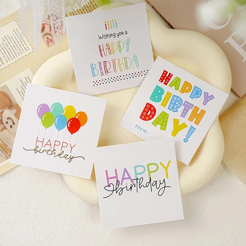 50 pcs Happy Birthday Balloon Mini Writing Message Card Flowers Cake Decoration Card