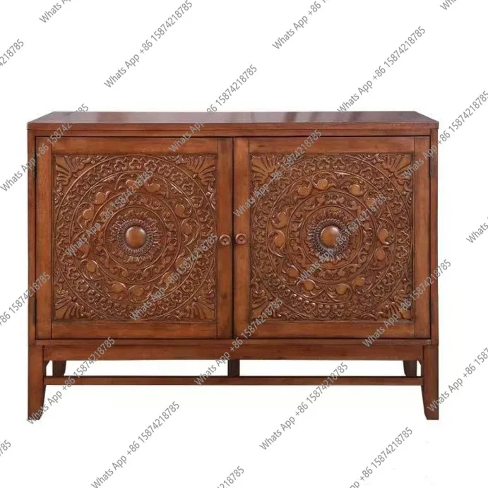 

French retro carved solid wood dining side cabinet American medieval style living room entrance locker storage cabinet