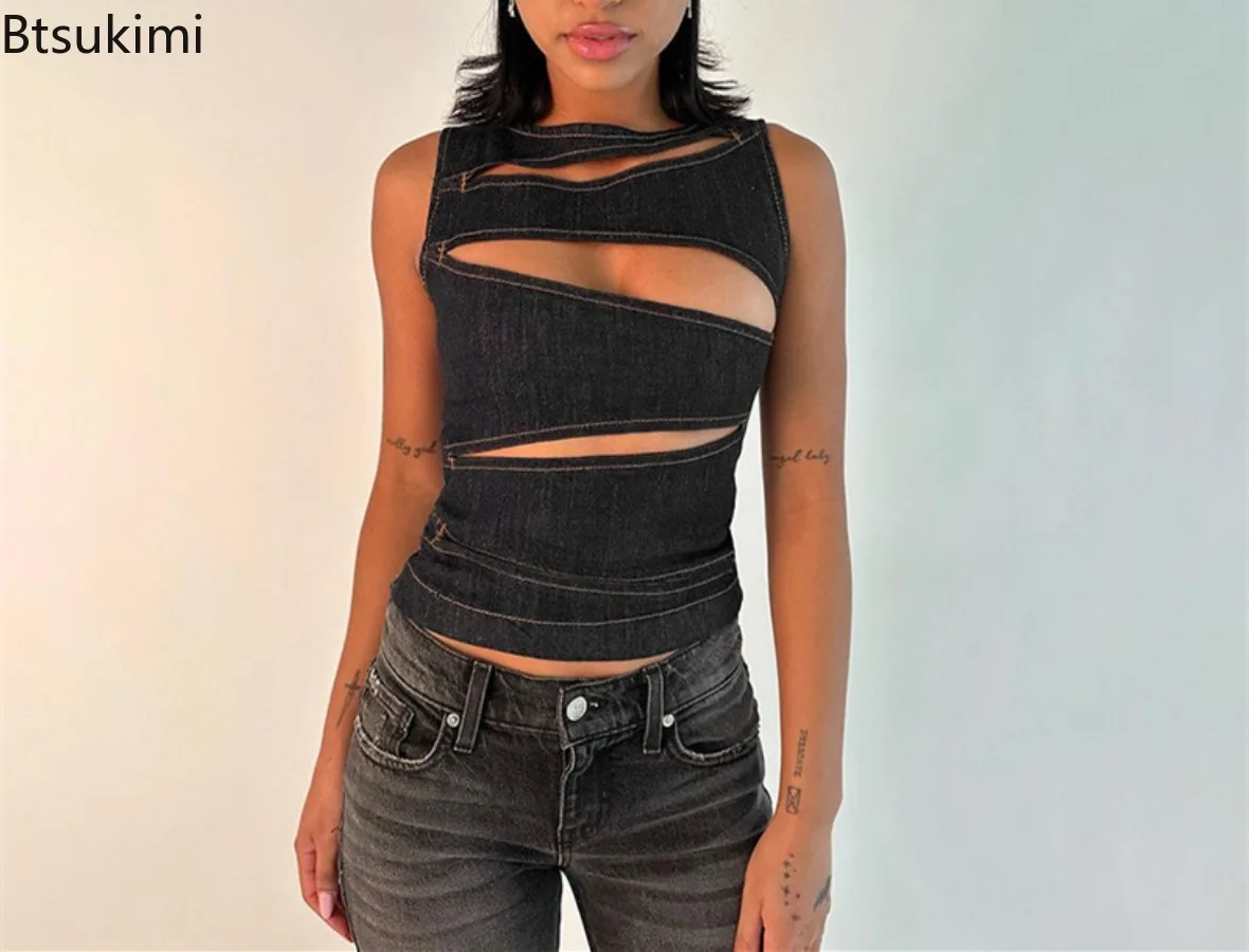 2025 Women's Vintage Tank Top Sleeveless O-neck Summer Hollow Out Slim Vest Tops Fashion Sexy Streetwear Hipsters Women Crop Top