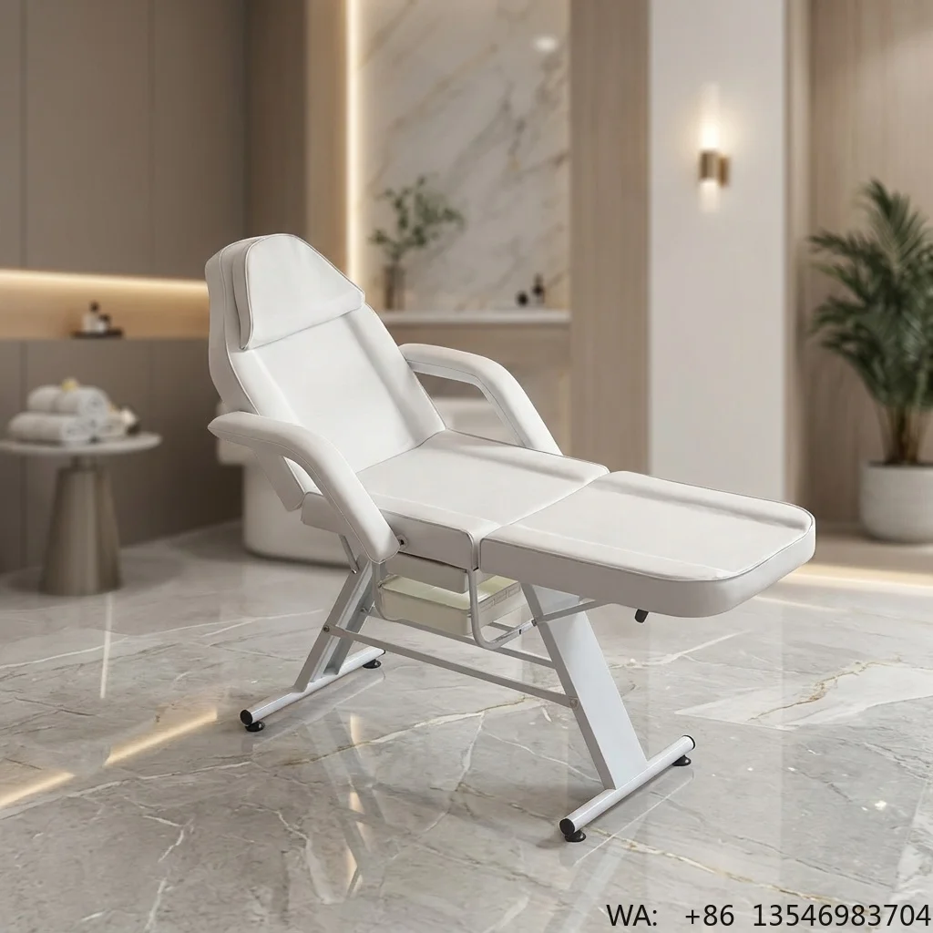 Modern Foldable Heightened Tattoo Barber Bed Adjustable Leg Metal Frame Leather Massage Bed High-Density Sponge High Load