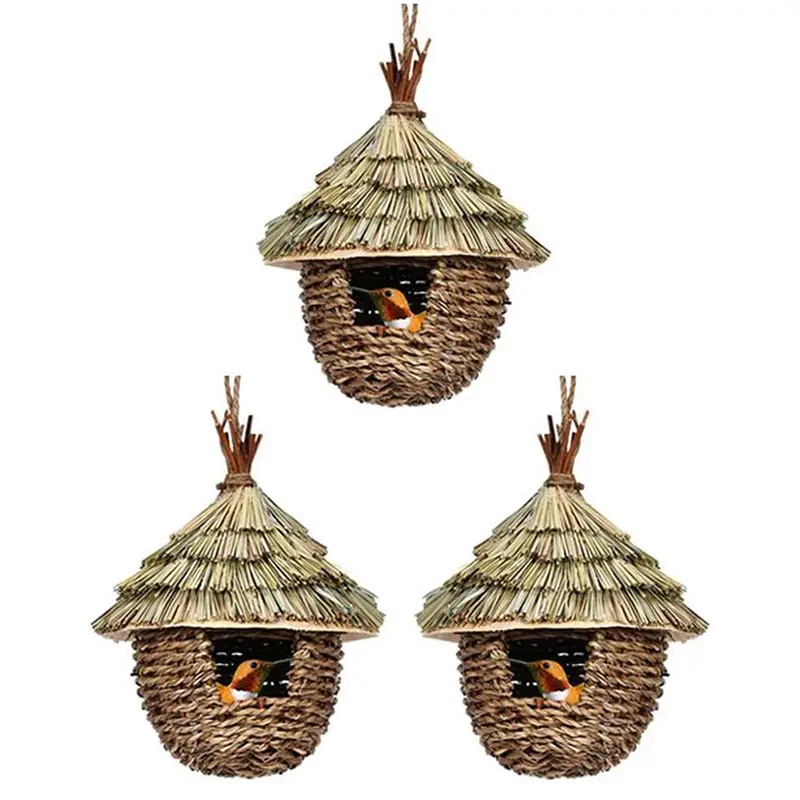A19Q-3Pcs Bird House Outdoor Bird House For Nesting,Natural Grass Bird Nest For Garden,Patio