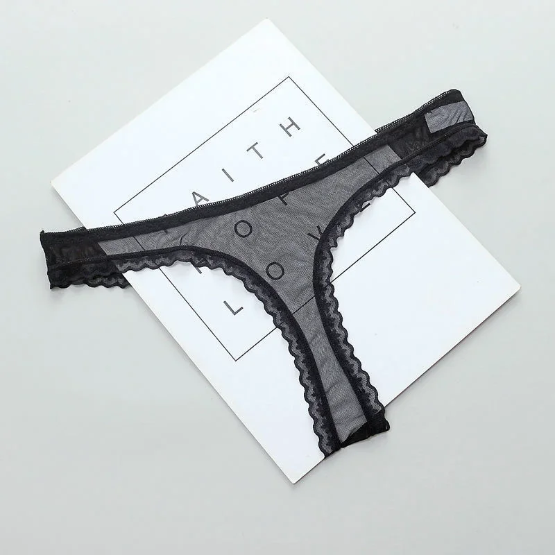 Sexy Lingerie Sexy Transparent Thong Panties Women Lace See Through Crotch Mesh Bottom Sexy Seamless Low-rise T-pants Underwear