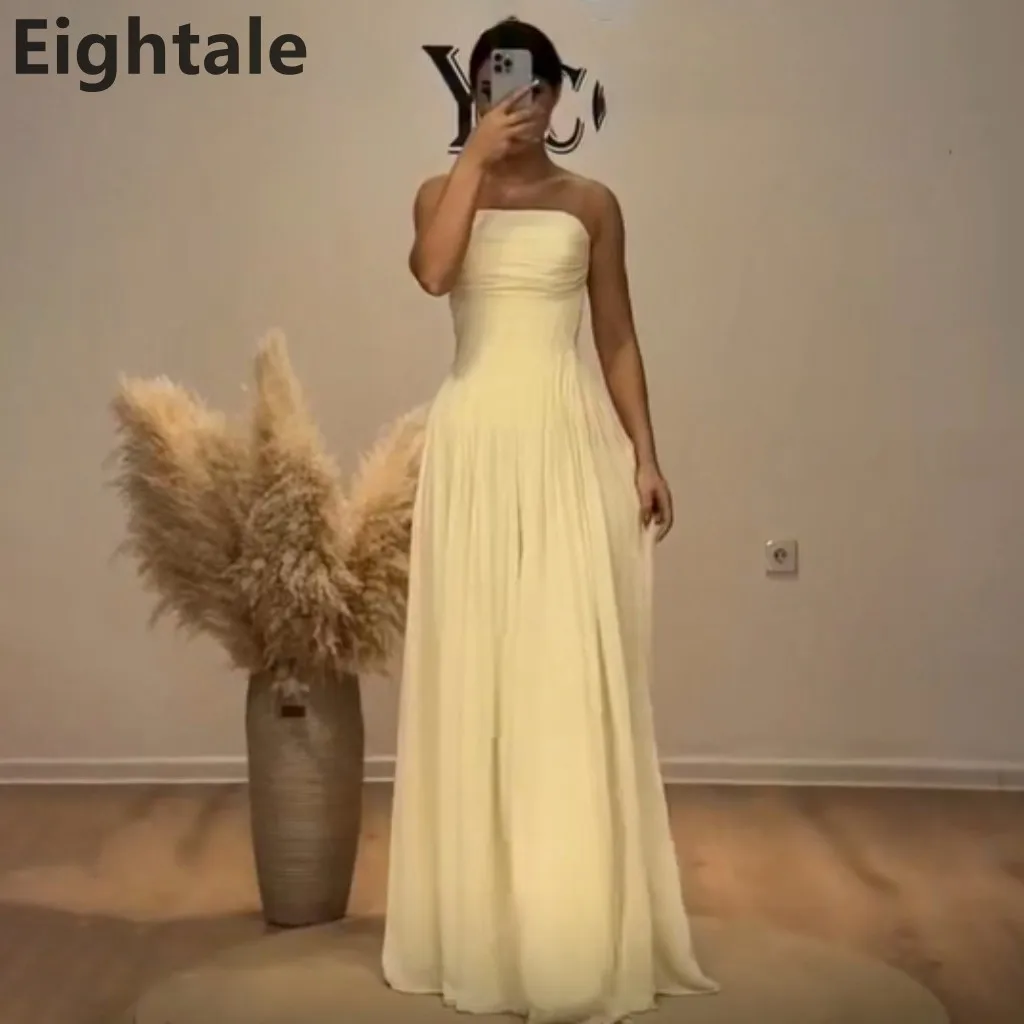 

Eightale 2025 Simple A Line Light Yellow Chiffon Evening Dress Pleated Strapless Prom Party Dress Formal Gowns Customized