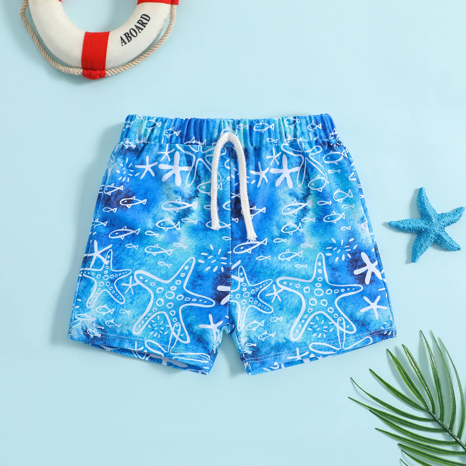 Baby swim trunks printed with shark pattern suitable for seaside vacation and pool water play