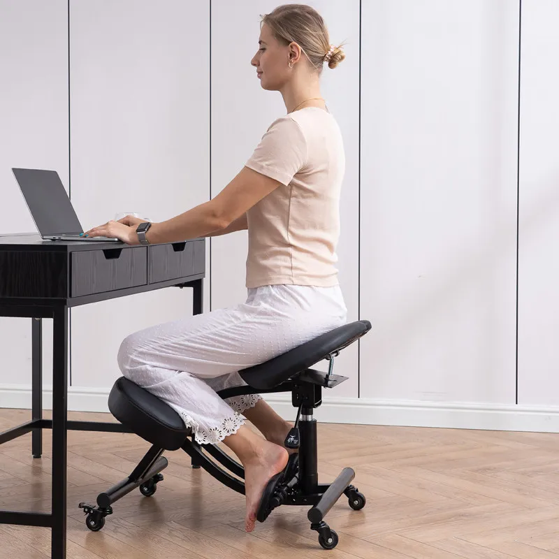 Ergonomic Kneeling Chair Adjustable Double Cushion Saddle Stool with Wheels for Home Office Posture Correction and Back Support