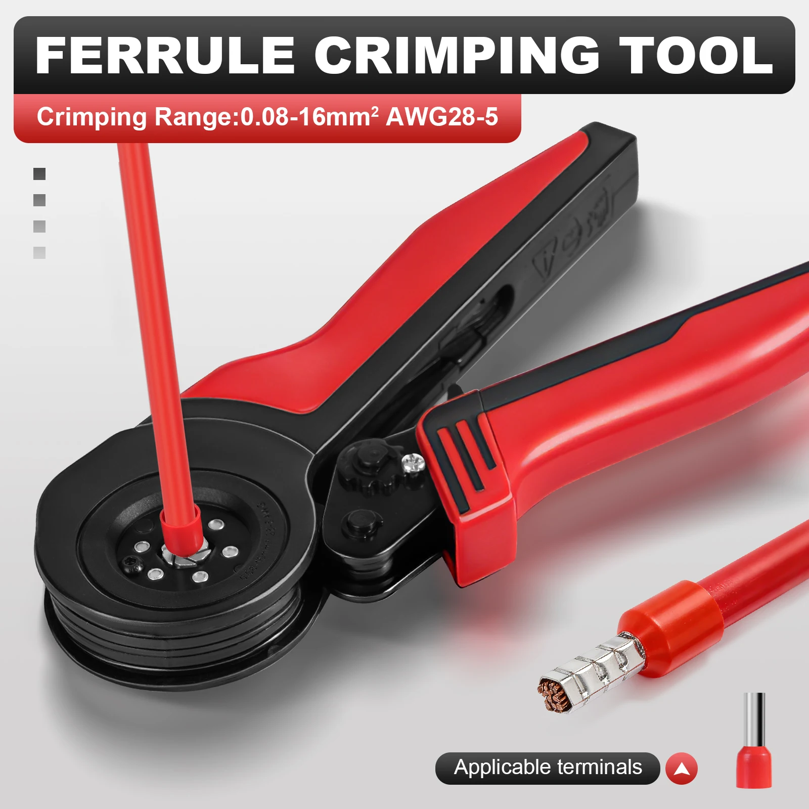 Ferrule Crimping Tool Kit Hexagonal Wire Ferrule Crimper Plier 0.08-16mm²/AWG28-5 for Tubular Wire Ferrules Terminals Connectors