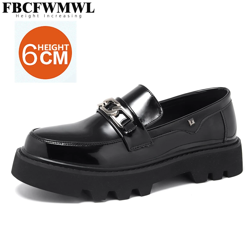 

New Slip-on Casual Leather Shoes British Style Thick Sole Tooling Shoes Fashion Business Height Increase Shoes Men Black Loafers