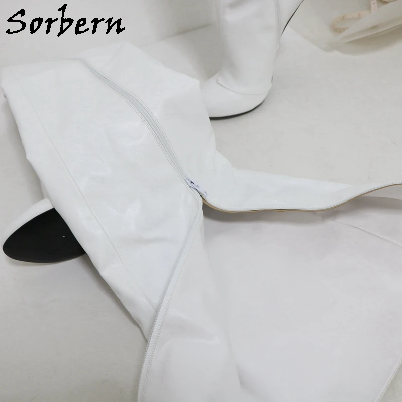 Sorbern White Matte Extreme Long Boots Women Zip Up Crotch Thigh 97Cm Shaft Length 14Cm No Heels Pu Spring Fetish Style Shoe