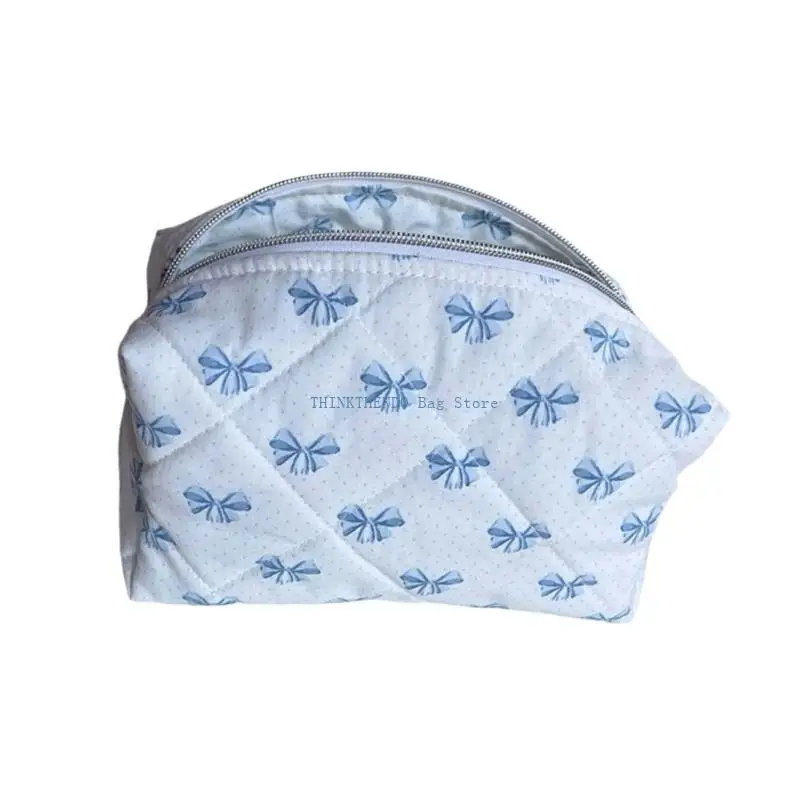 

340D Bows Makeup Bag Large Capacity Toiletry Bag Cosmetic Bag Quilted Makeup