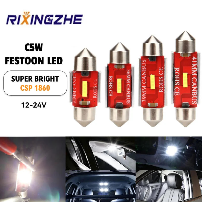 

2PCS 12-24V C5W Led Bulb Lamp 1860 CSP 31mm Festoon 36mm 39mm 41mm License Plate Car Interior reading light Dome Light white