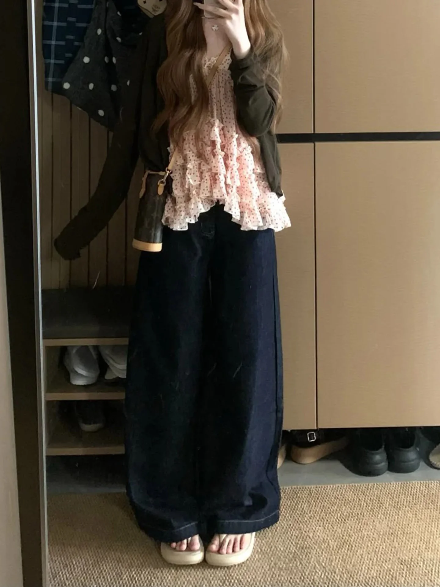 

High Waist Wide Leg Straight Cut Denim Jeans Women's Summer New Style American Dark Wash Retro Style Casual Jeans