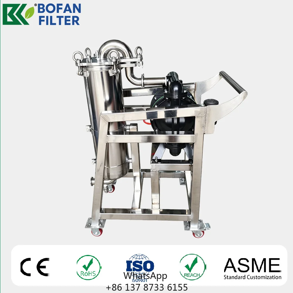 20m³/h Mobile Bag Filtration Equipment With Pump And Trolley Filter Housing For Liquid Filtration