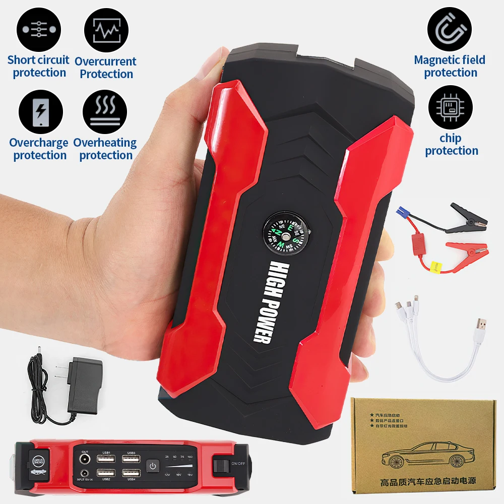 12V 800A LED Car Jump Starter 28000mah Portable Emergency Charger Battery Power Bank Car Booster Starting Device Four-string