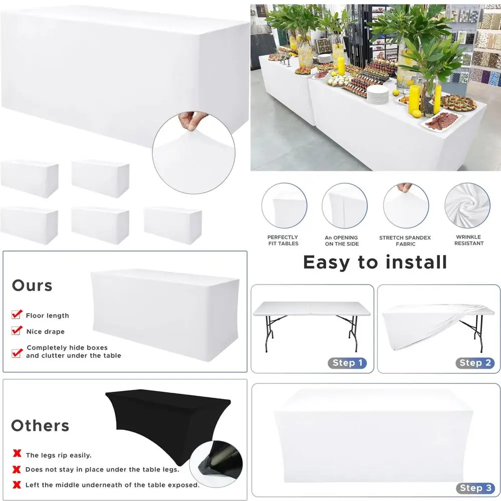 

Набор из 6 белых скатертей размером 48 x 24 дюйма — идеально подходят для столов длиной 4 фута, тканевые защитные покрытия для столов для вечеринок, выставок и ярмарок.