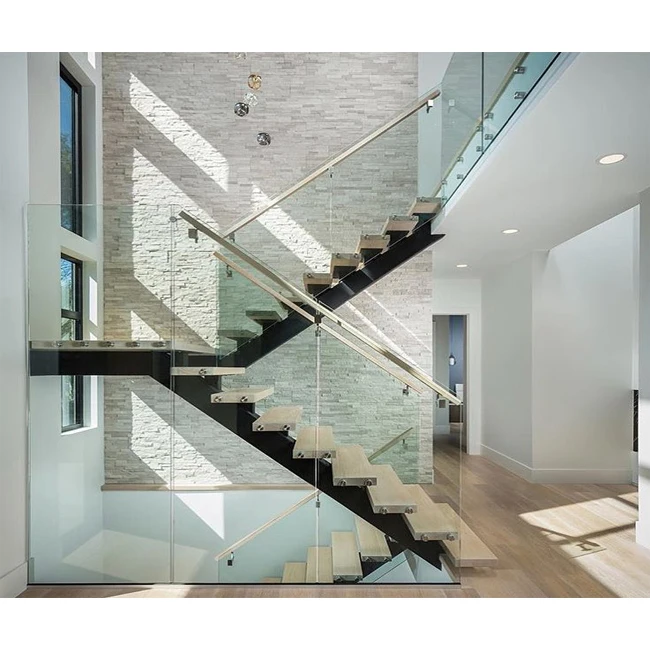 Personalizzazione Scala in legno prefabbricata mono stringer per progetto domestico Scala mono stringer moderna in acciaio dritto in acciaio