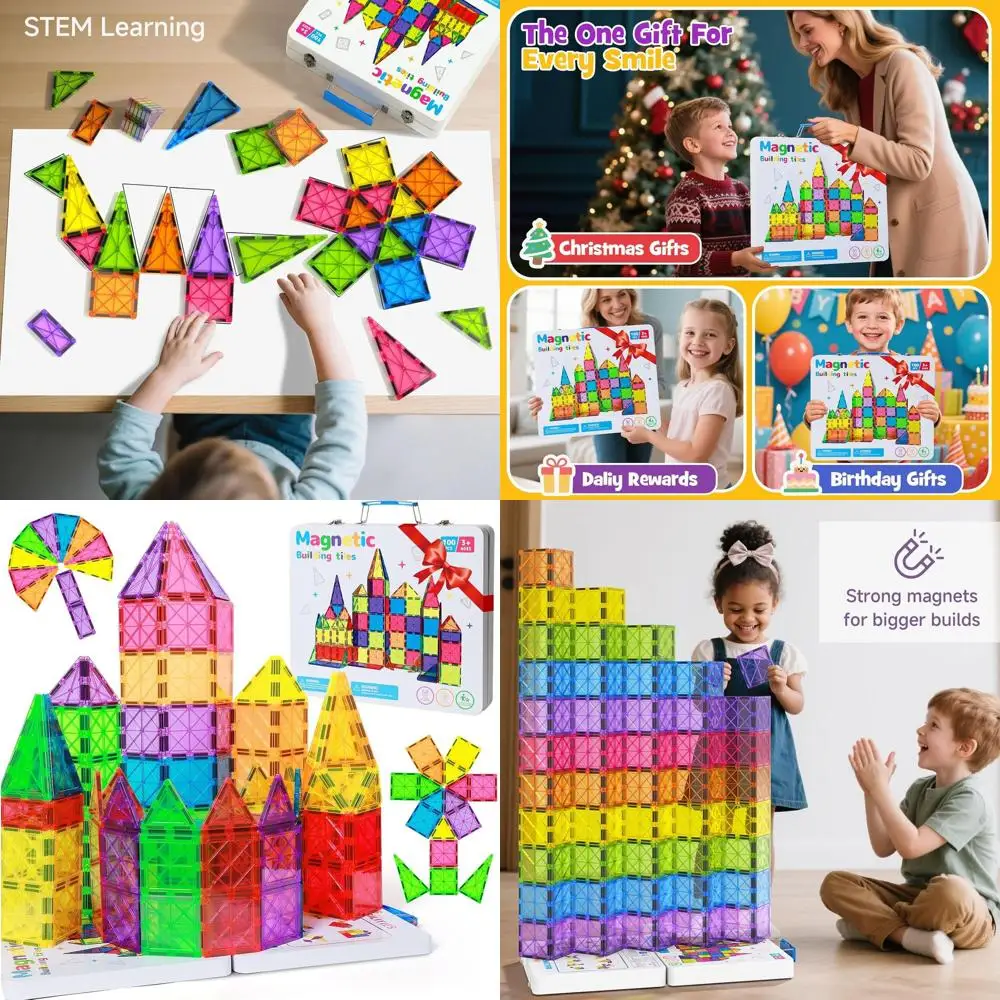 مجموعة مكعبات بناء مغناطيسية فاخرة مكونة من 100 قطعة، ألعاب جذعية تعليمية للأعمار من 3 إلى 8 سنوات، هدايا مستوحاة من مونتيسوري للأطفال