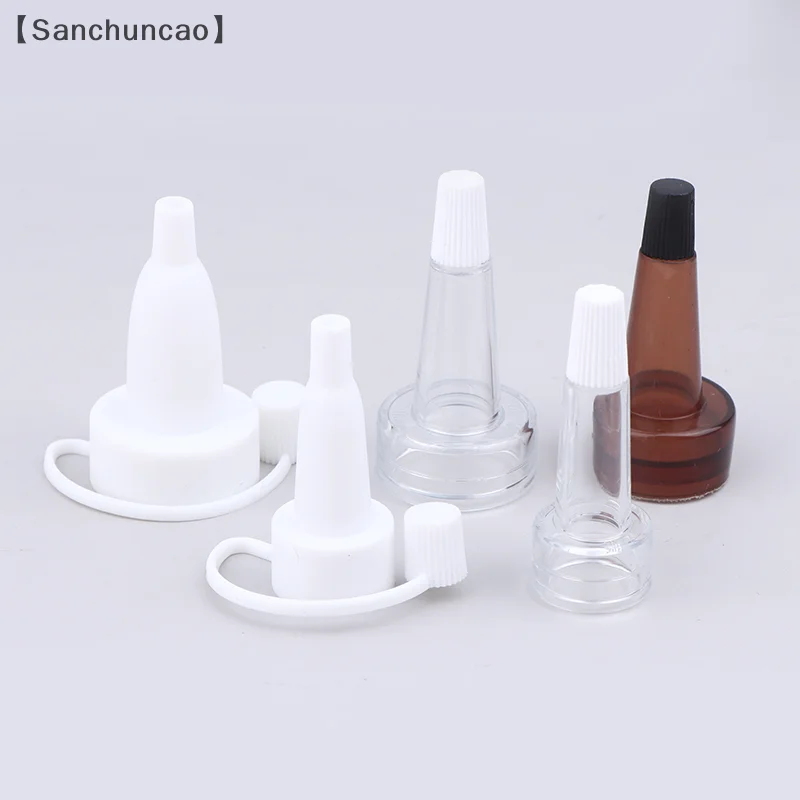 〔San〕5Pcs Clear/Tea Color 13/20mm White Tip Spout Cap Ampoule Serum Lids Flared Shape Top Sealing Cap Penicillin Bottle Droppe