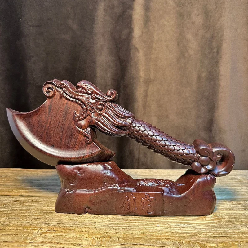 

Деревянное изделие из черного дерева: резная голова дракона с топором, декор для дома, гостиной, офиса, из массива дерева