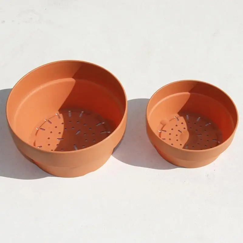 E8BD Imitation Terracotta Pot/Tray for Plants Round Plant Pot/Tray with Drainage Hole