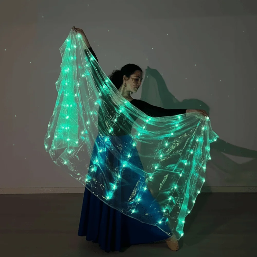 

New 200x100cm LED Luminous Scarf Dance Performance Belly Dance Stage Props Solid Color Belly Dance Led Veils Stage