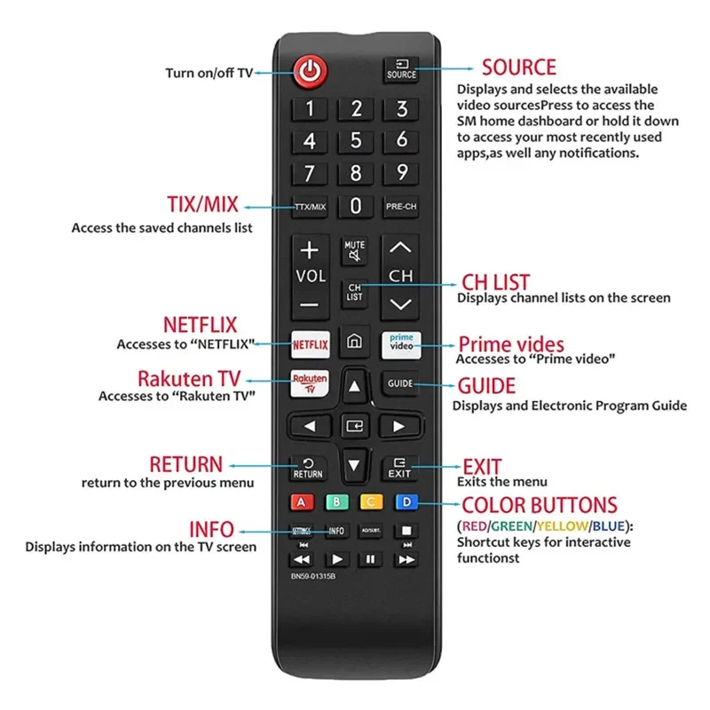 BN59-01315B Replaced Remote Control fit for Samsung TV UE43RU7105 UE43RU7179