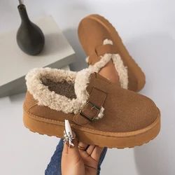 Inverno Addensato Peluche Appartamenti per Le Donne 2024 Marrone Pelliccia Sintetica Caldo Antiscivolo Scarpe Casual Donna Fahion Fibbia Tacco Piatto Scarpe di Cotone