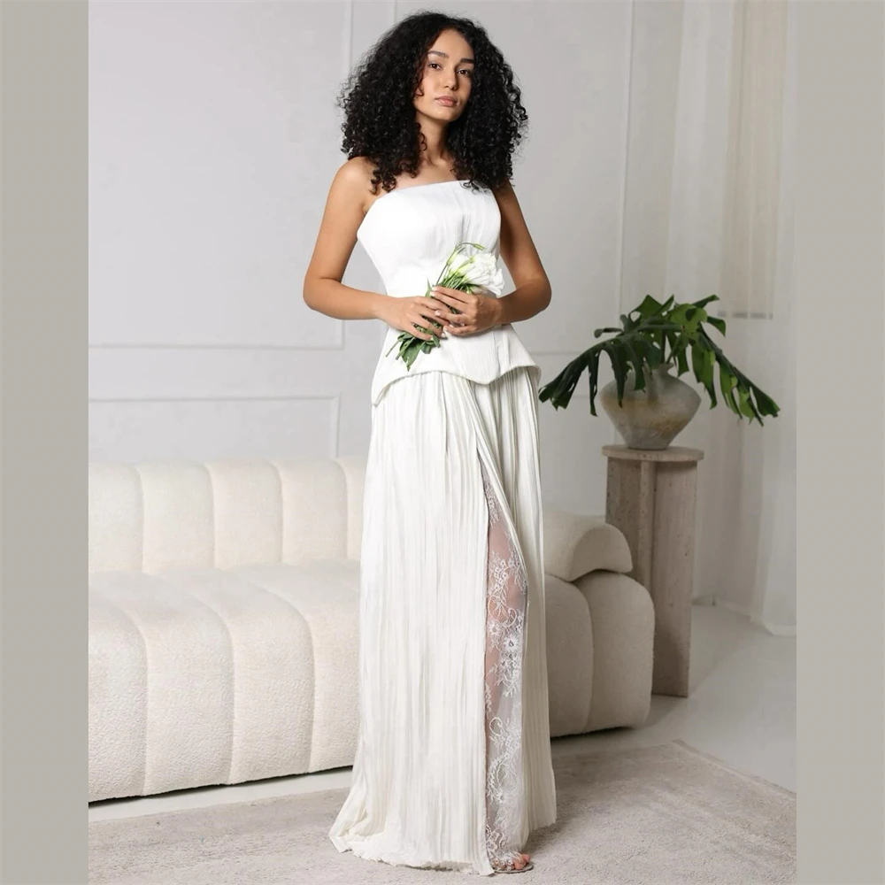 

Customized Fashion White Chiffon Evening Dresses High Quality Strapless Homecoming Dresses Elegant Special Occasion Gowns