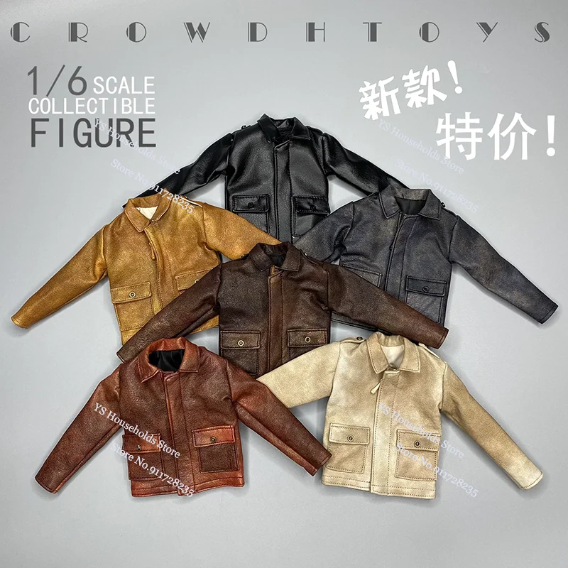 CROW DH TOYS Trendy 1/6 Man Soldier Fashion Leather Coat Flight Jacket Top Clothes Accessory for 12inch Action Figure Body