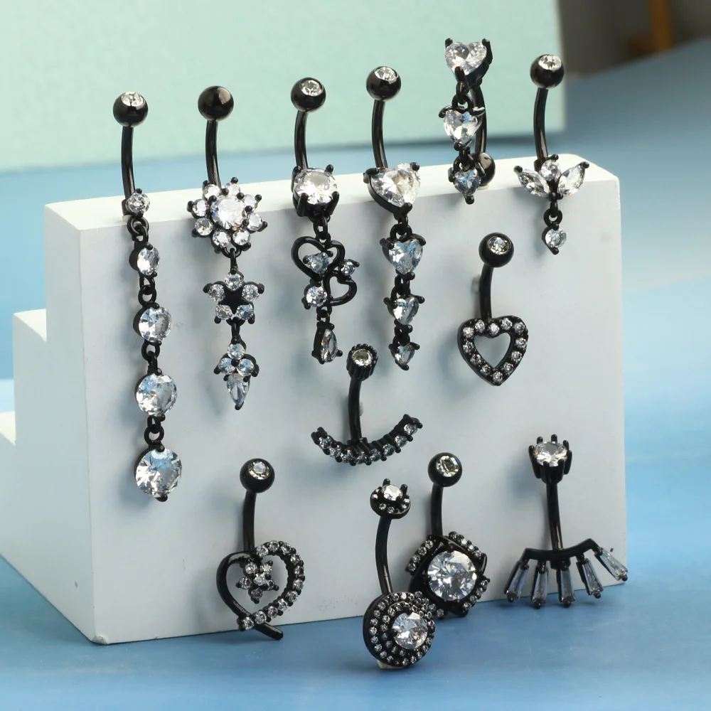 Fashion Black Butterfly Belly Button Rings 14G Star Belly Ring Cute Heart Crystal Navel Barbell Jewelry Piercing Ombligo Mujer