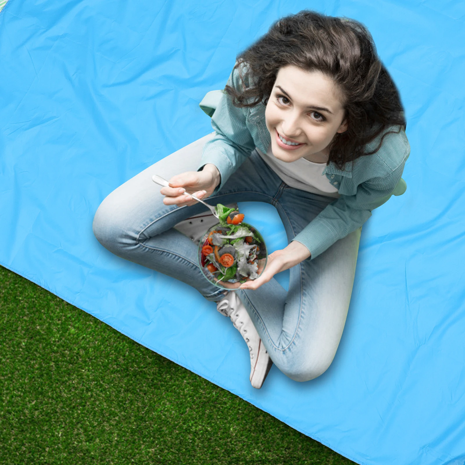 

Picnic Mat Waterproof Camping Multifunctional Picnic Pad Beach Blanket Blue Nylon Travel Outdoor Pad Multifunctional Hiking