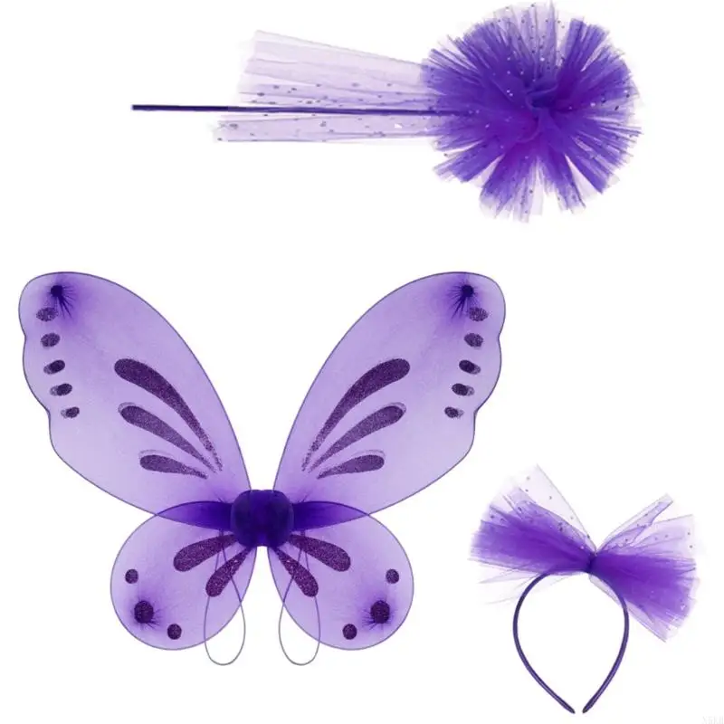 N5KB 어린이 할로윈 날개 의상 머리띠와 여자 크리스마스 생일 지팡이