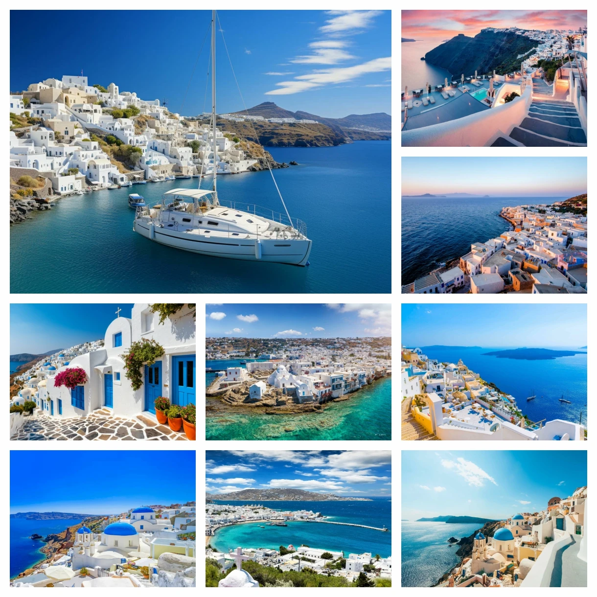 Pintura de diamante belleza azul Grecia Santorini Mykono isla mar Egeo paisaje punto de cruz bordado imagen mosaico decoración del hogar