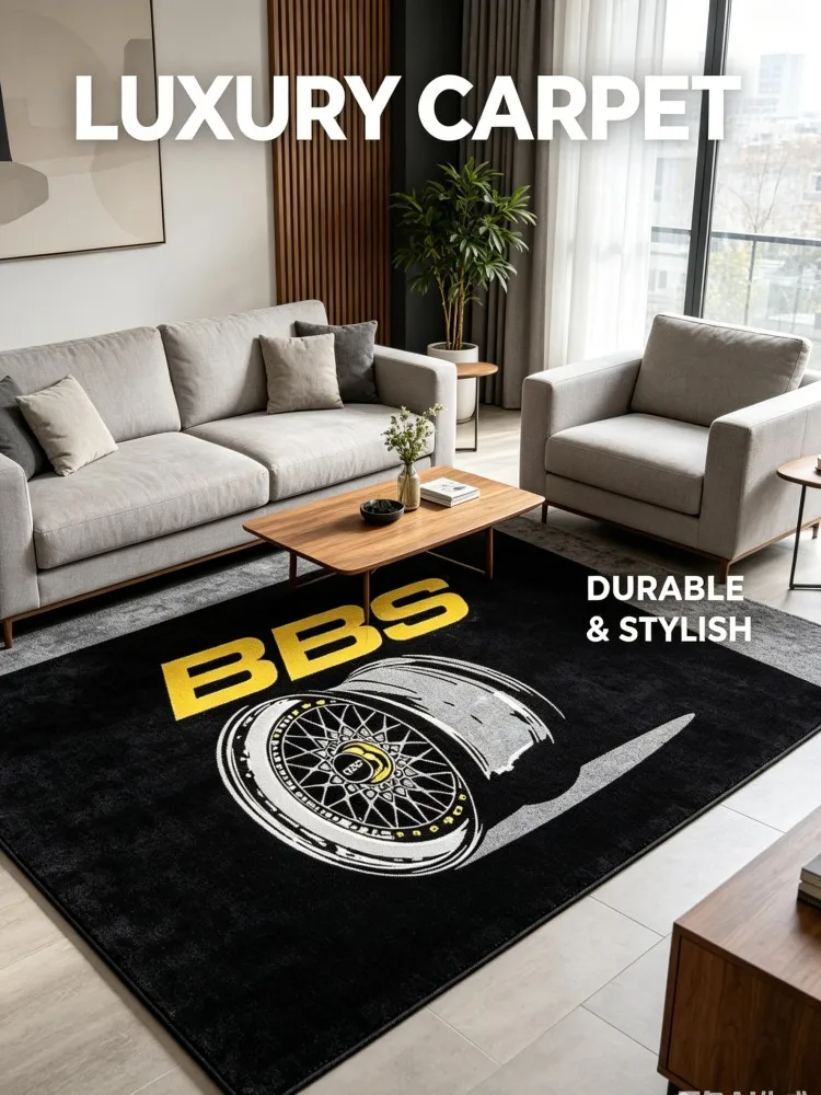 BBS Wheel Pattern Area Rug Retro Car Tuning Style Floor Mat for Garage & Living Room