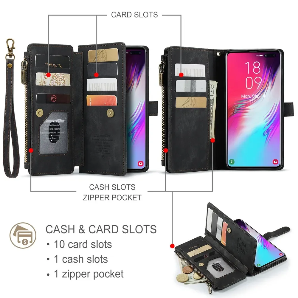 

Leather Wallet Flip Case Foldable Protective Cover Suitable for Samsung Galaxy S10Plus with Card Slots