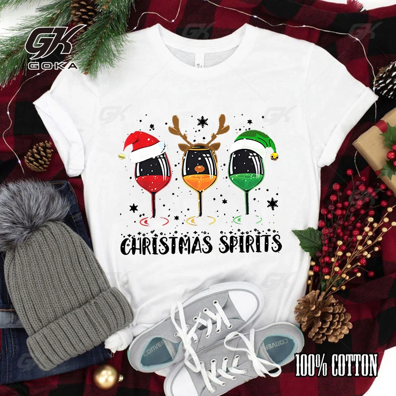 New Funny Christmas Wine Glass Graphic Print T-Shirt Cool Summer Soft Harajuku Short Sleeve Plus Size Tops