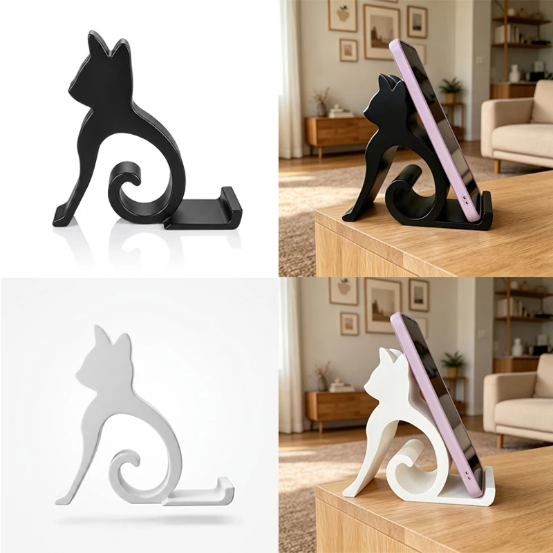 1Pc Cute Kitten Lazy Desktop Stand, Universal Phone Tablet Holder Bracket, Creative Desk Accessory for Home Office Daily Use