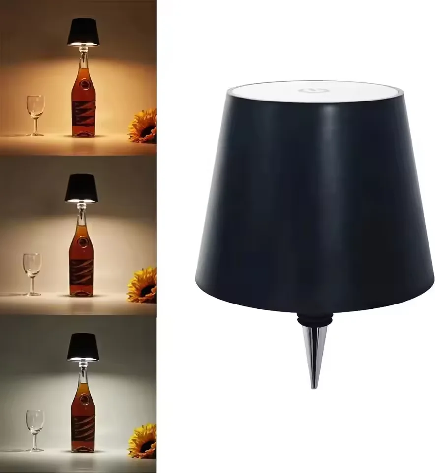 3 Colors USB Charge Bottle Table Lamp Touch Control and Stepless Dimming Night Lamp Suitable for Bar Wine Bottles Desk Lights
