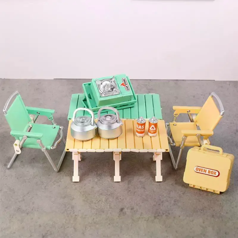 1:12 دمية مصغرة التخييم نزهة مجموعة كرسي قابل للطي مواقد الغاز نموذج ديكور لعبة بيت الدمية الملحقات