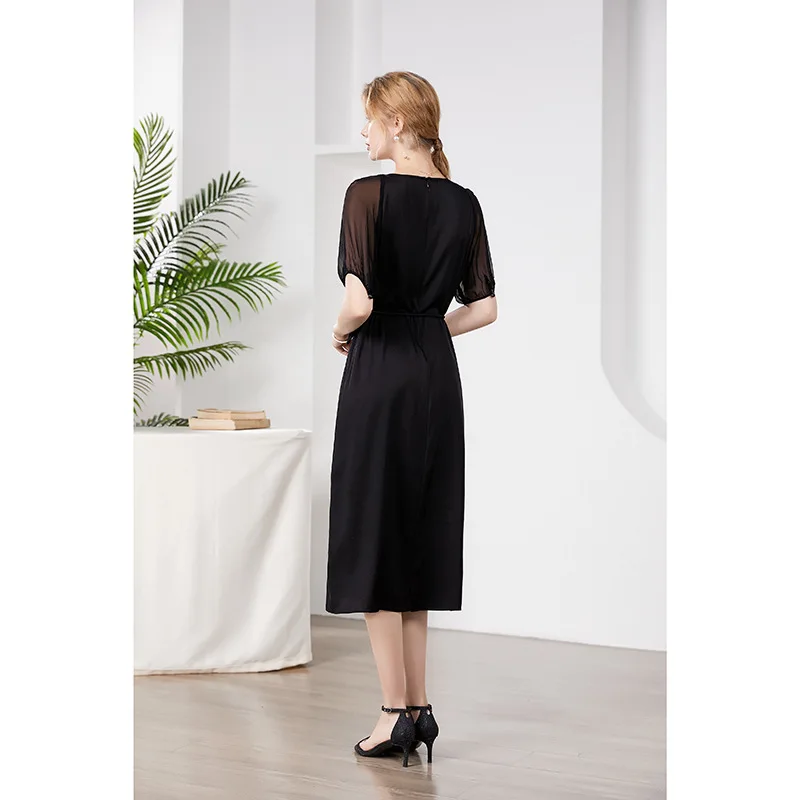 Vestido de seda Mulberry para mulheres solto e fino, temperamento preto, moda verão D41413