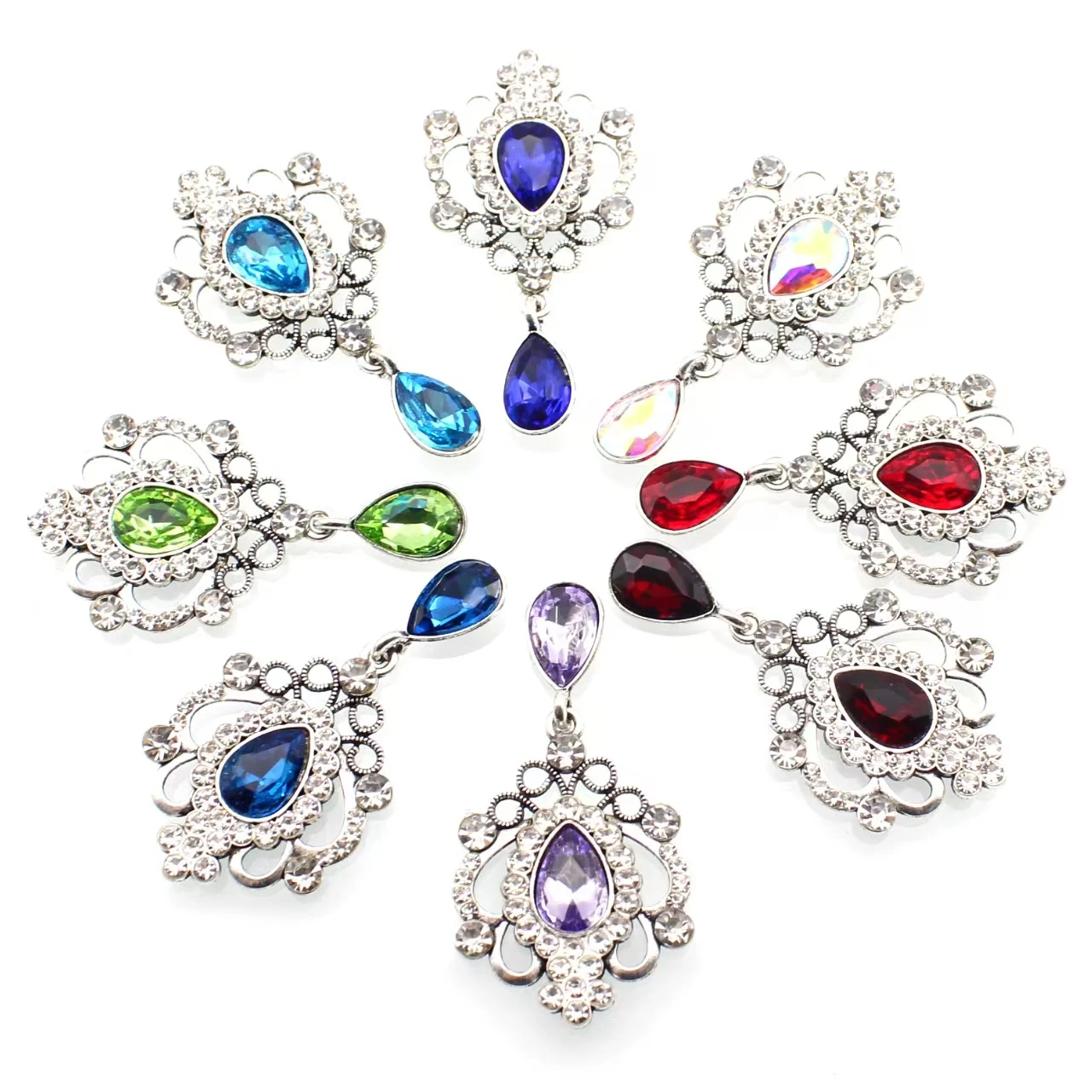 5pcs 51*27mm New Diamond-set Vintage Palace Style Flat Alloy Water Trop Treasure DIY Accessory Material