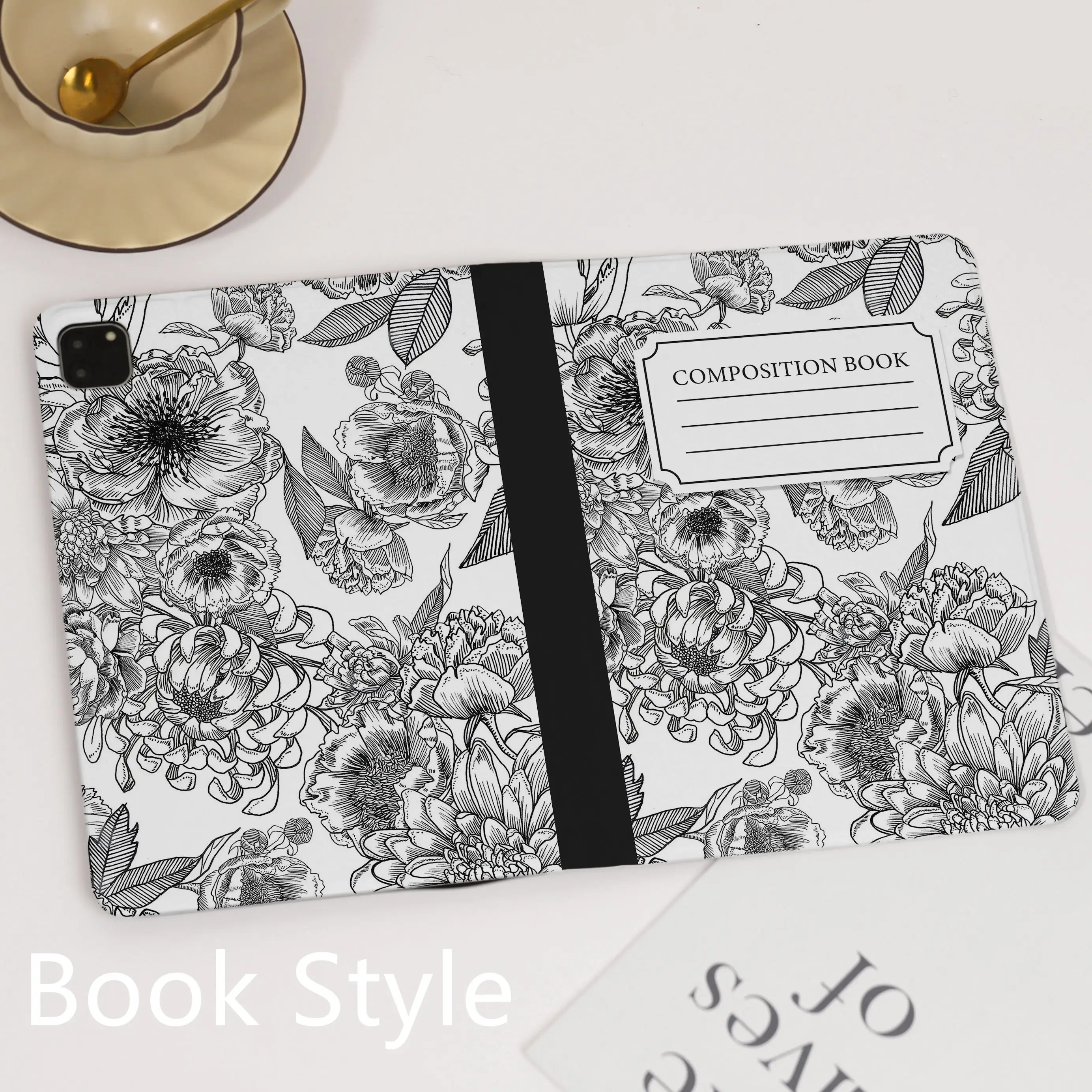 Black Flower Composition Book Custom ipad case For Apple Air 10.9 iPad Pro 2020 Cover for iPad 10.2 11 12.9in 2021 Mini 5 6 Case