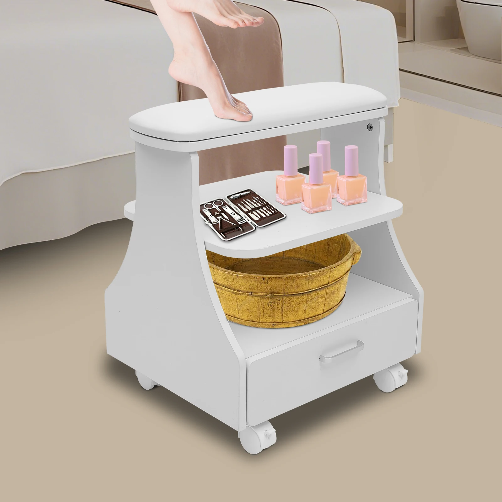 Schönheitssalon Nagel Fußbad Spa Tragbarer Kosmetikerin Trolley Wagen für Fußstütze Maniküre Pediküre Massagetisch 3-Farben-Option