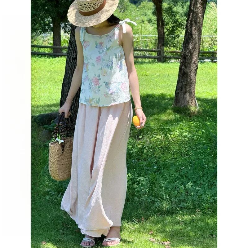 

Atelier Onepire High Waist Wide Leg Pants 4m Versatile Skirt Pants Casual Sle Polyester Fiber Ladies Summer 2025