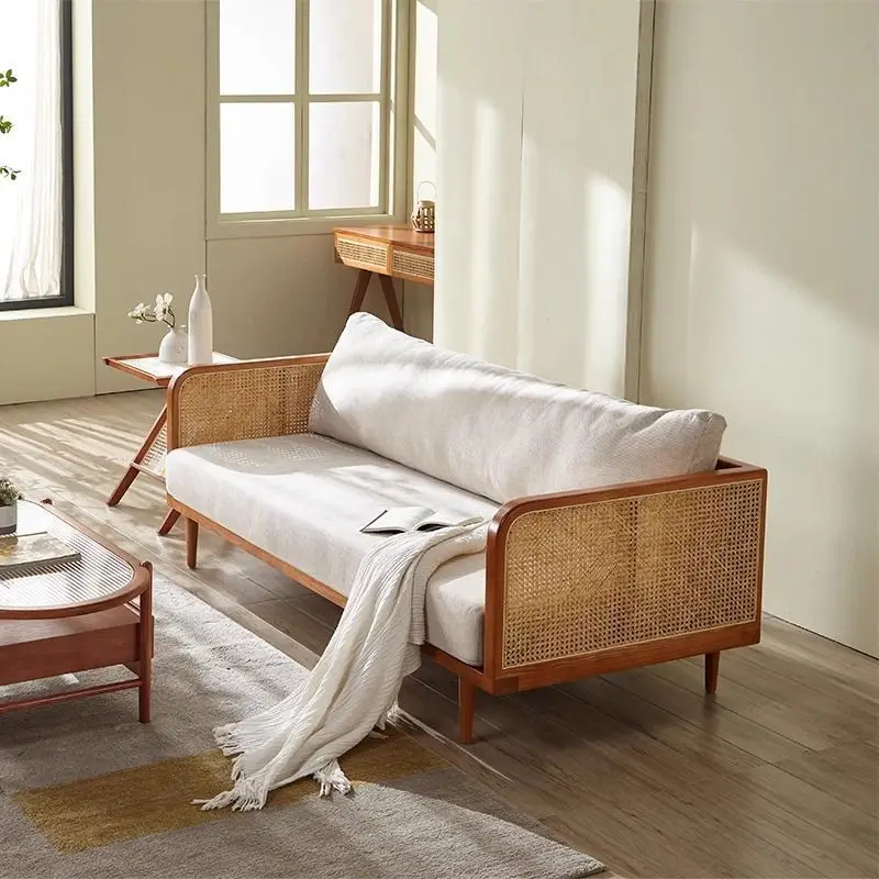 Solid wood sofa combination, leisure homestay villa recliner, rattan chair